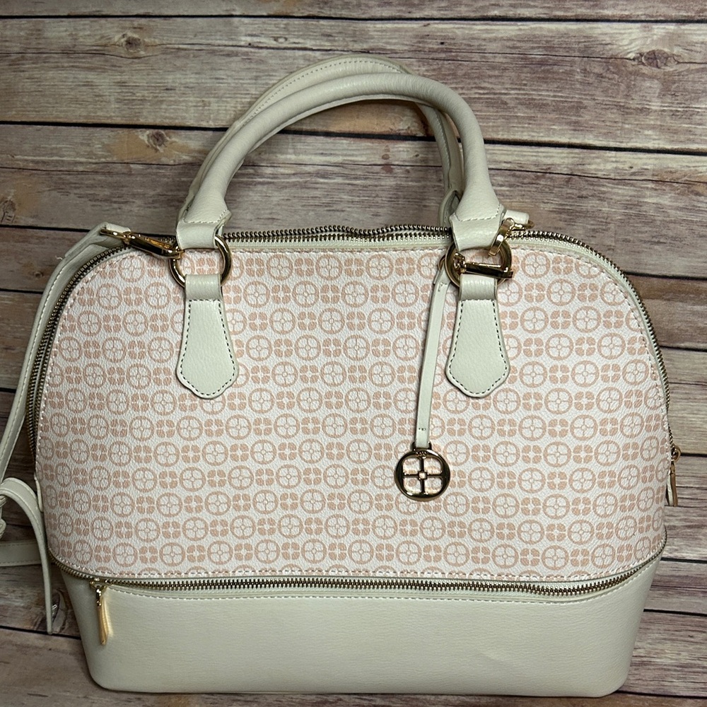IMAN Cream and Gold Patterned Satchel